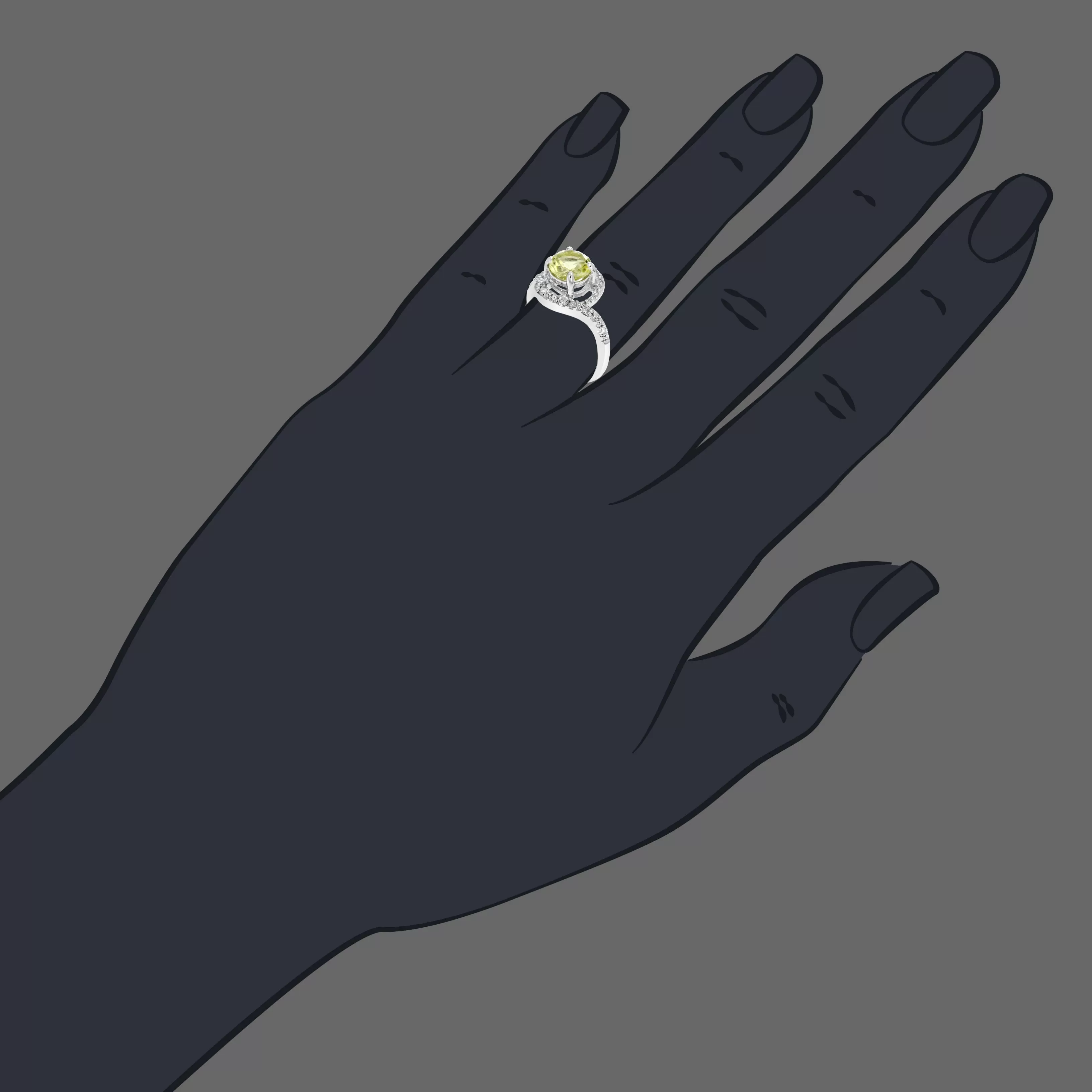 0.70 cttw Lemon Quartz Ring .925 Sterling Silver with Rhodium Round Shape 7 MM