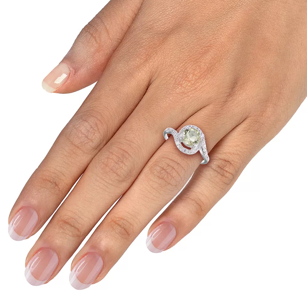 0.70 cttw Lemon Quartz Ring .925 Sterling Silver with Rhodium Round Shape 7 MM