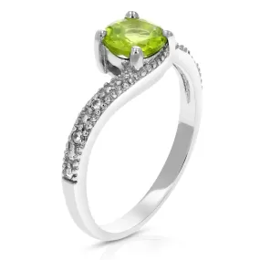 0.70 cttw Peridot Ring .925 Sterling Silver with Rhodium Round Shape 6 MM