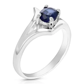 0.80 cttw Created Blue Sapphire Ring .925 Sterling Silver Oval 7x5 MM