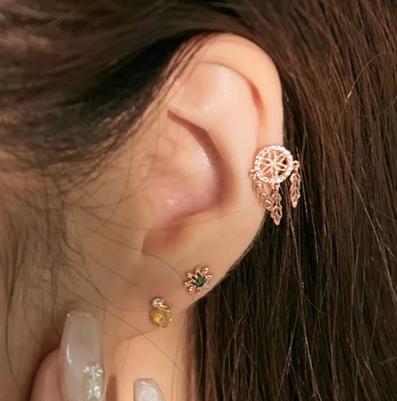 14K Solid Gold Cz or Diamond Dreamcatcher Tragus Helix Cartilage Internally Threaded Flat Back Earring Labret