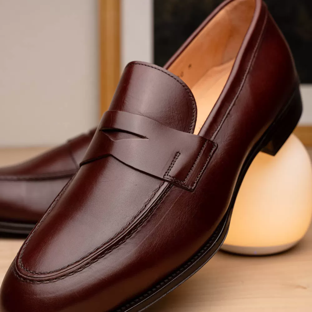 15-200-BRG ROMA Calfskin Penny Loafer, Burgundy