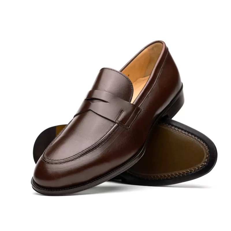 15-200-NIC ROMA Calfskin Penny Loafer, Nicotine