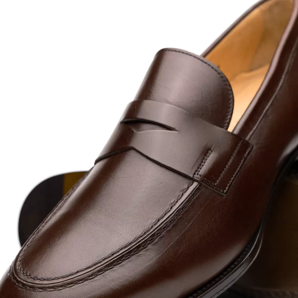 15-200-NIC ROMA Calfskin Penny Loafer, Nicotine