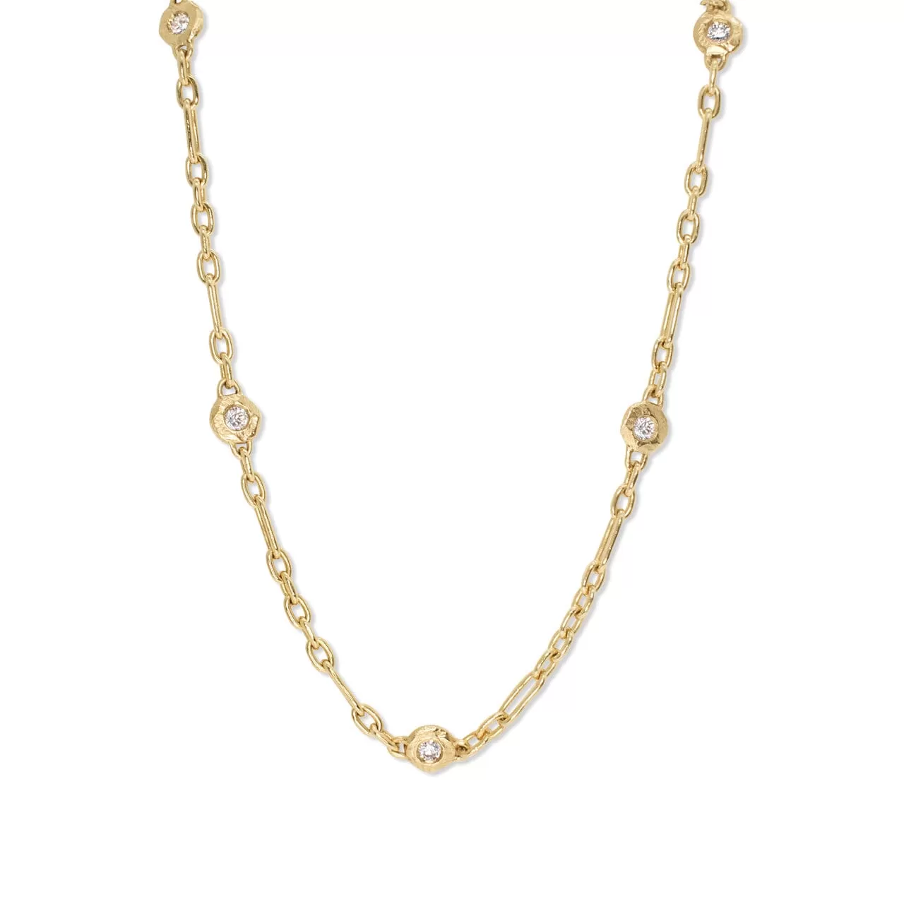 18K Diamonds by the Yard Necklace - Mixed Link 9 Diamonds