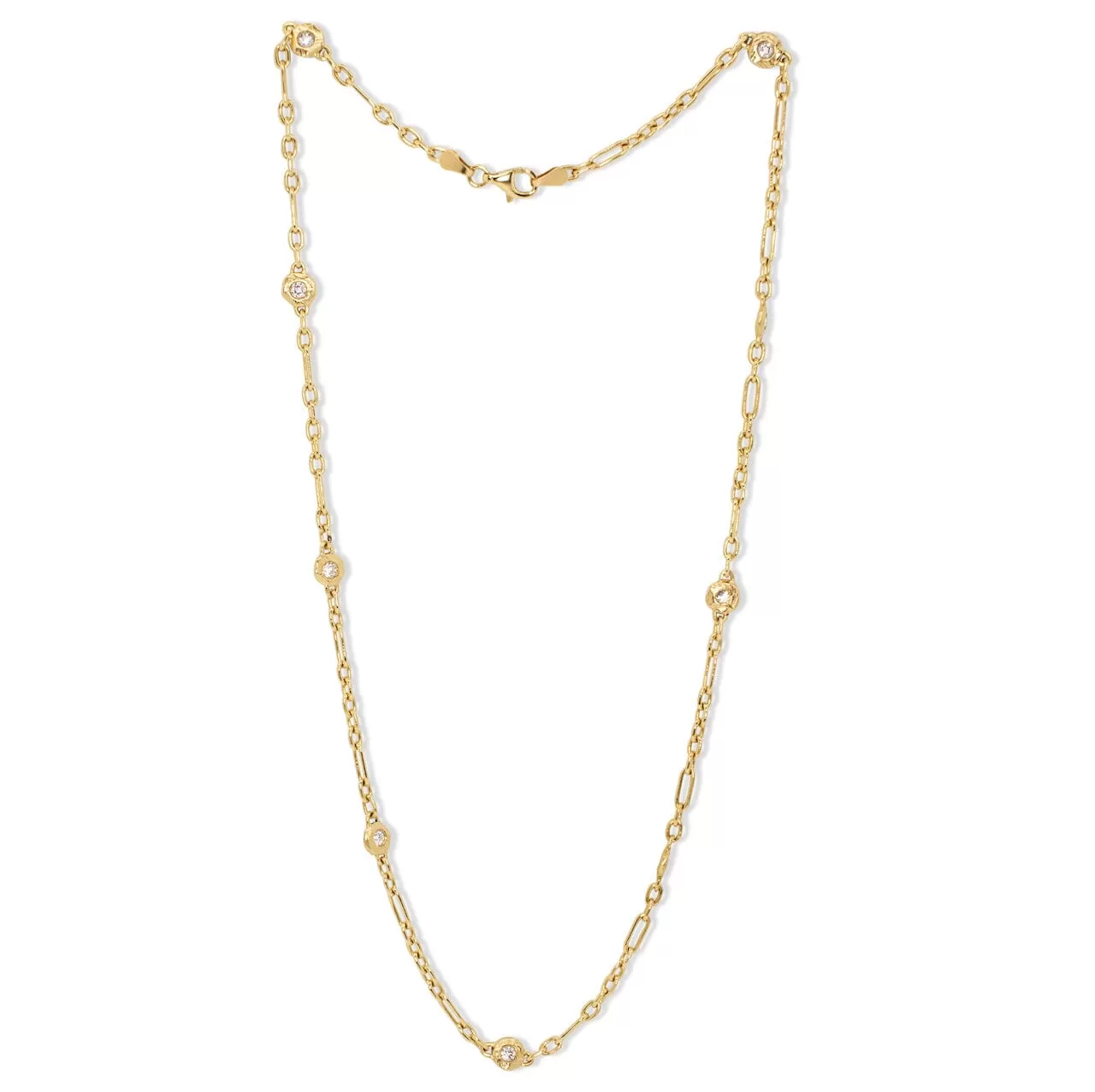 18K Diamonds by the Yard Necklace - Mixed Link 9 Diamonds