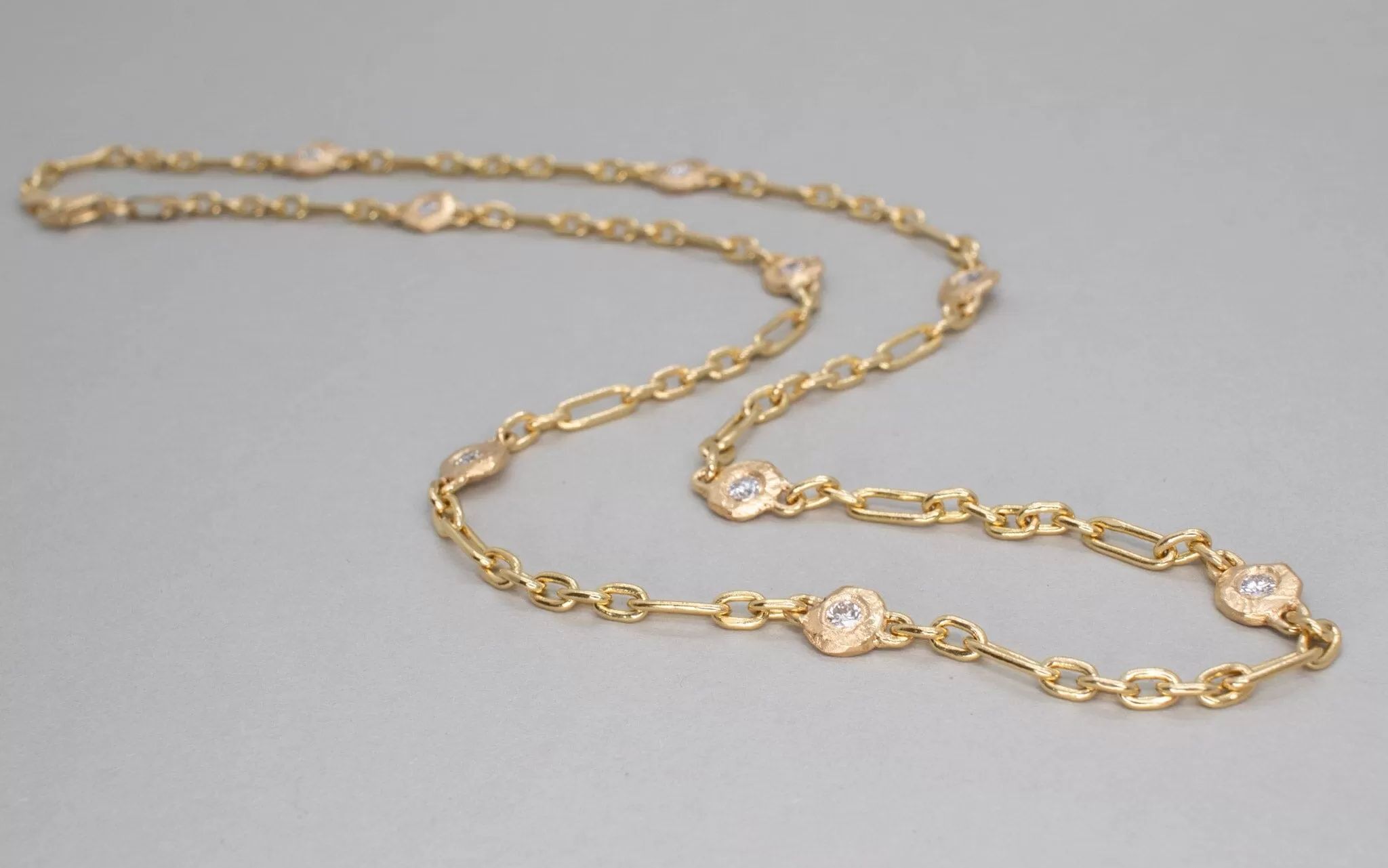 18K Diamonds by the Yard Necklace - Mixed Link 9 Diamonds