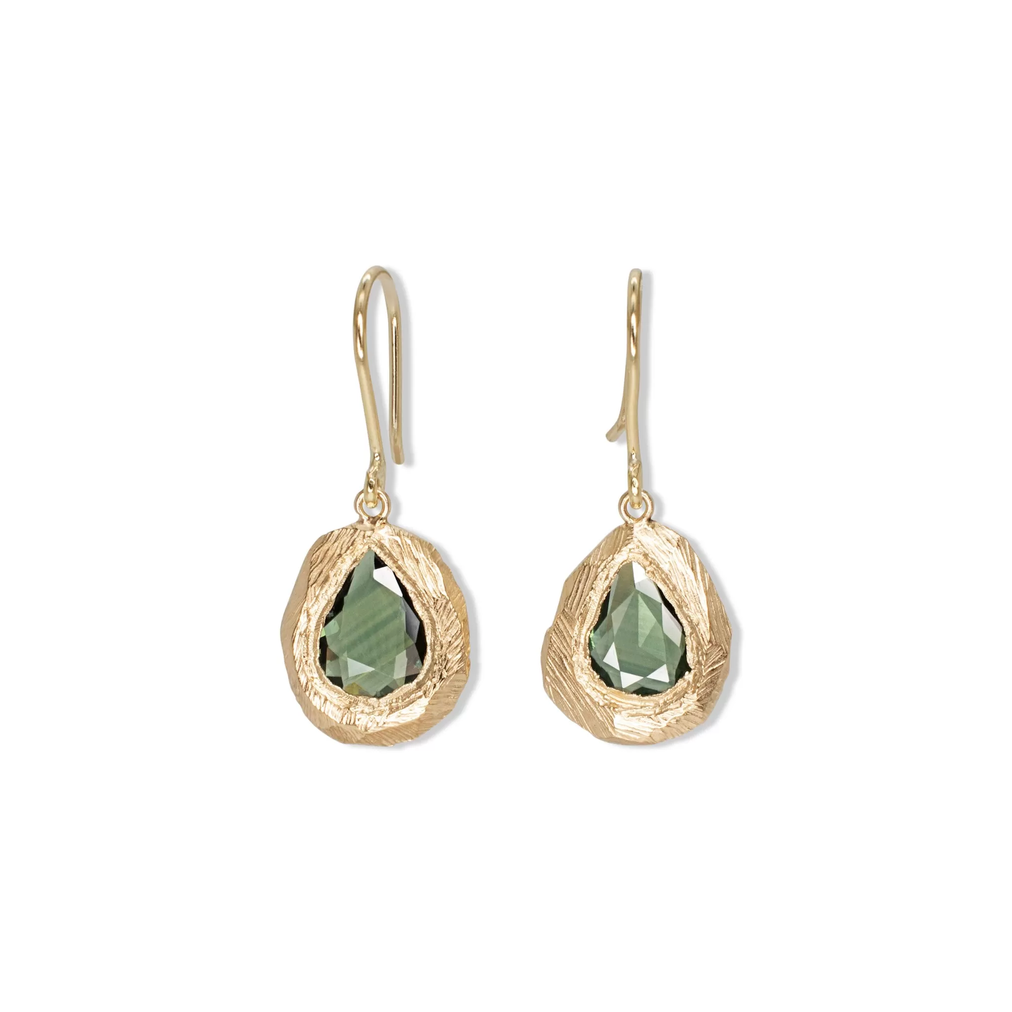 18K Freeform Drop Earring in Dark Green Sapphire