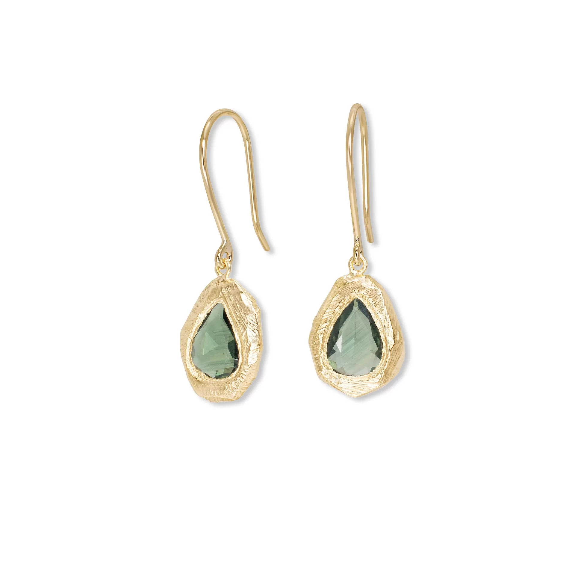 18K Freeform Drop Earring in Dark Green Sapphire