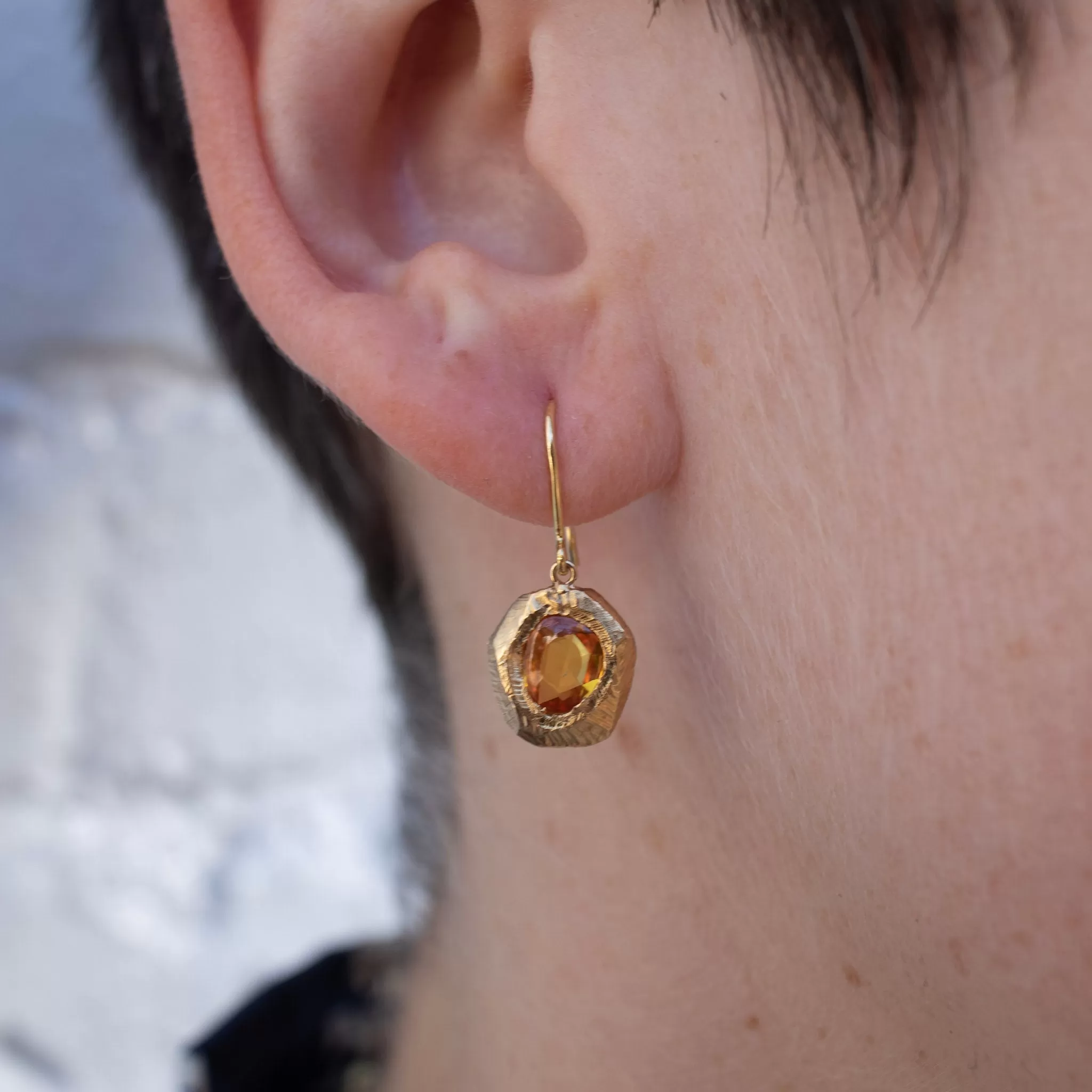 18K Freeform Drop Earring in Orange Sapphire