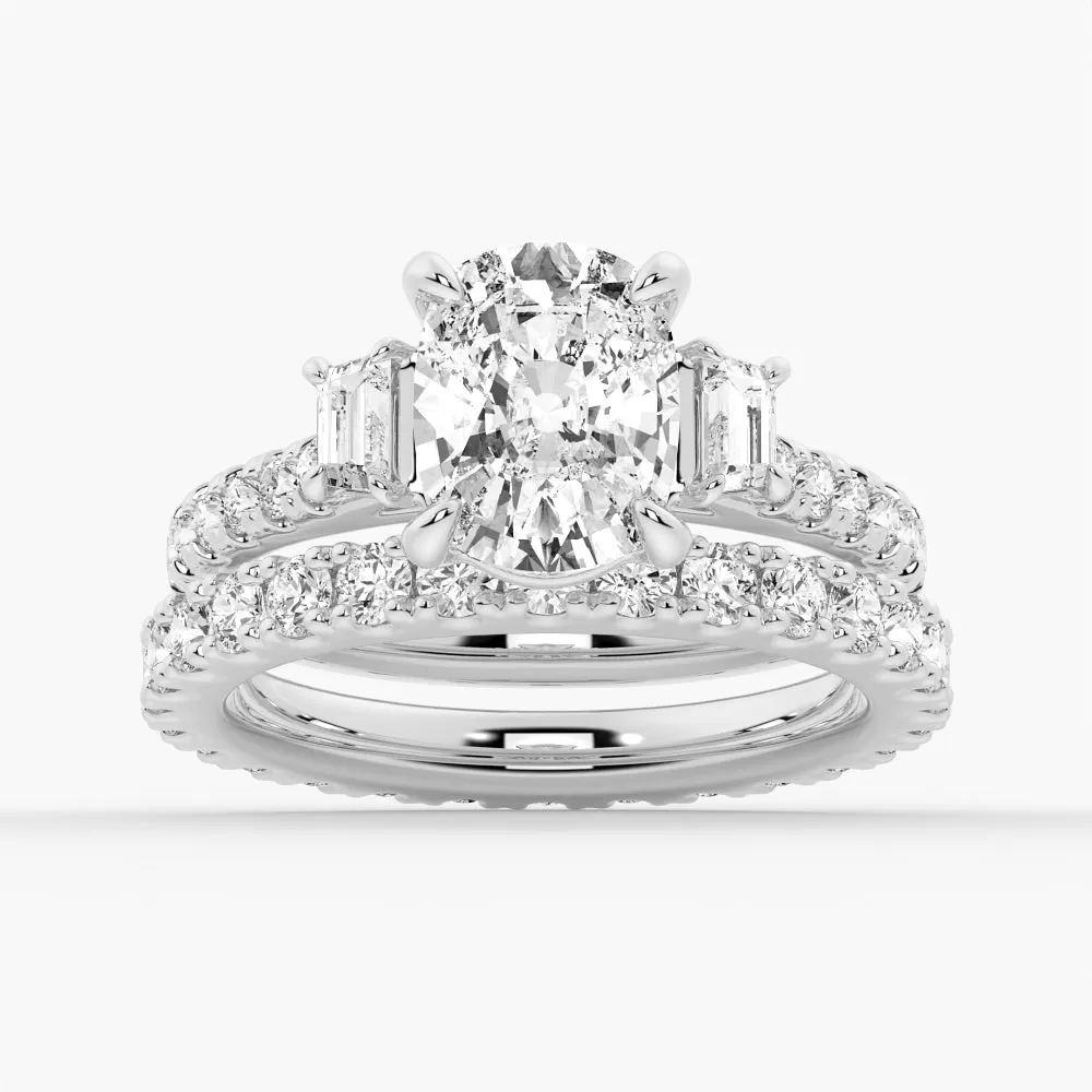 2.5 CT. Three Stone Cushion & Half Moon Moissanite Engagement Ring with Pavé Band