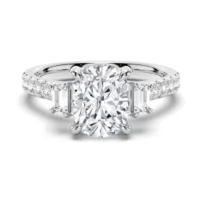 2.5 CT. Three Stone Cushion & Half Moon Moissanite Engagement Ring with Pavé Band