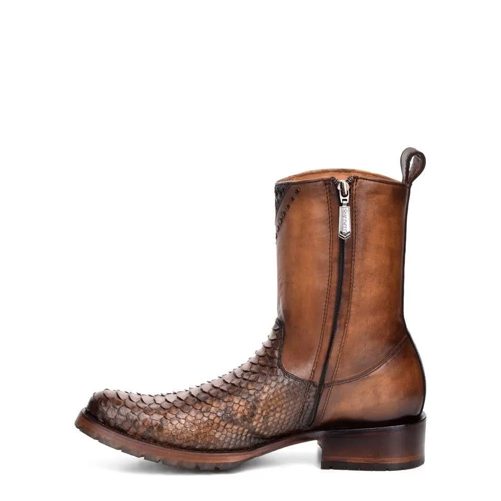 2T1EPH - Cuadra brown casual cowboy python skin zip ankle boots for men