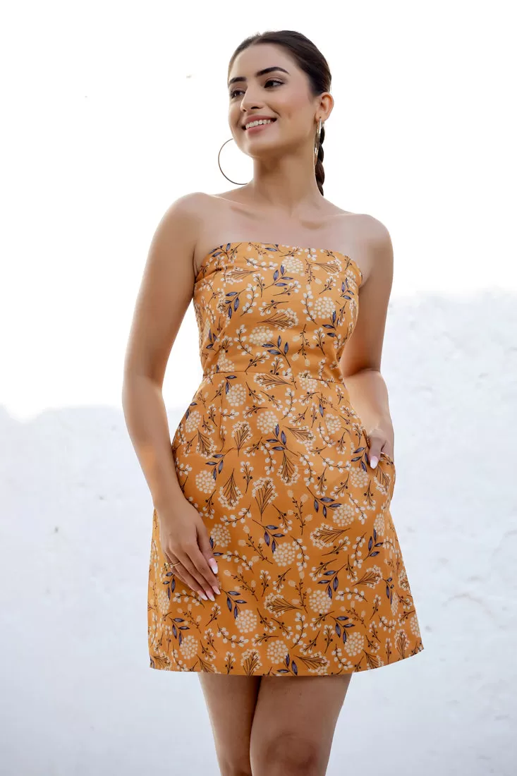 ALINA - Yellow ditsy floral print dress