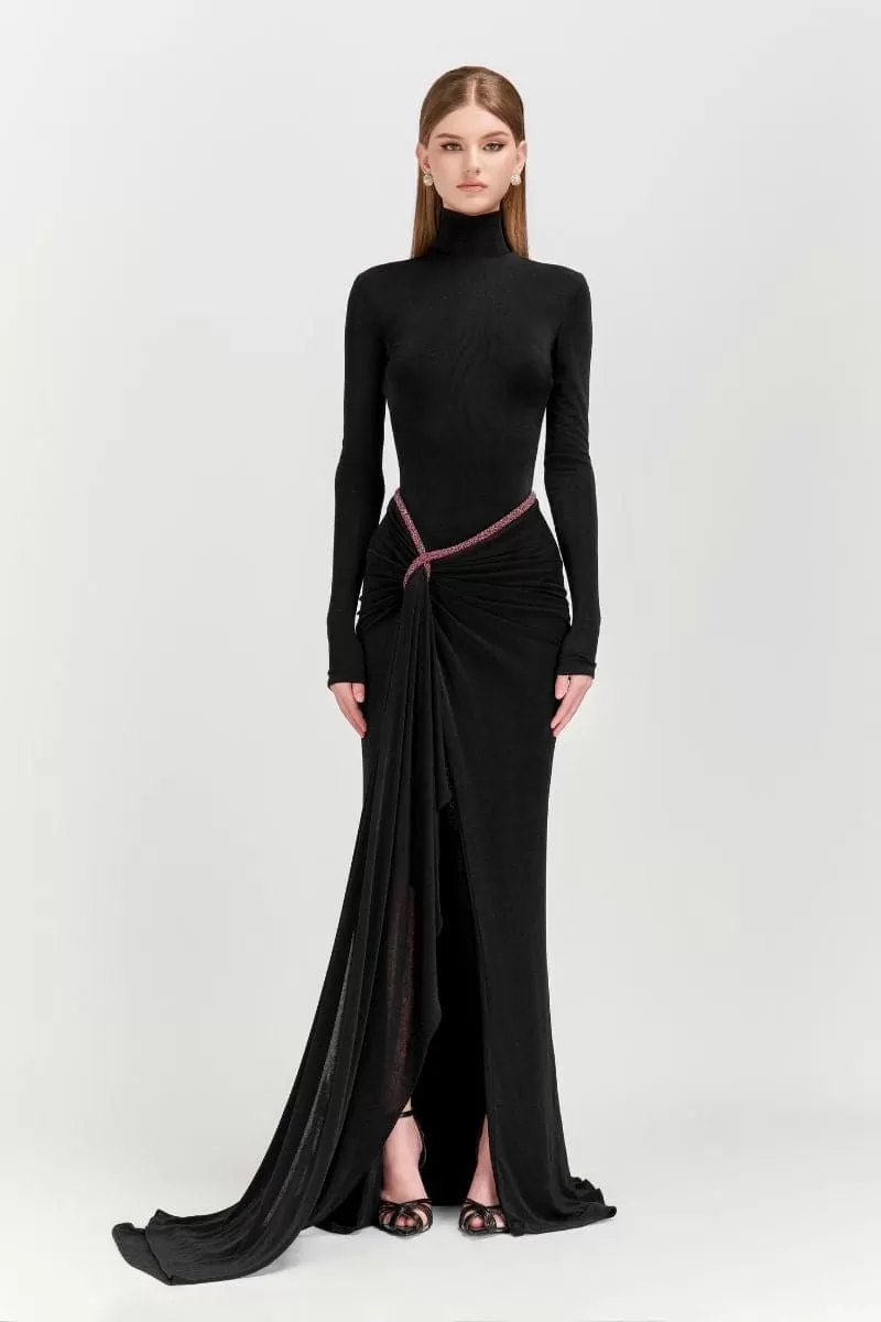 ASYMMETRIC TWISTED SPANDEX MAXI DRESS