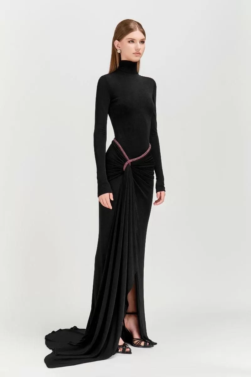 ASYMMETRIC TWISTED SPANDEX MAXI DRESS