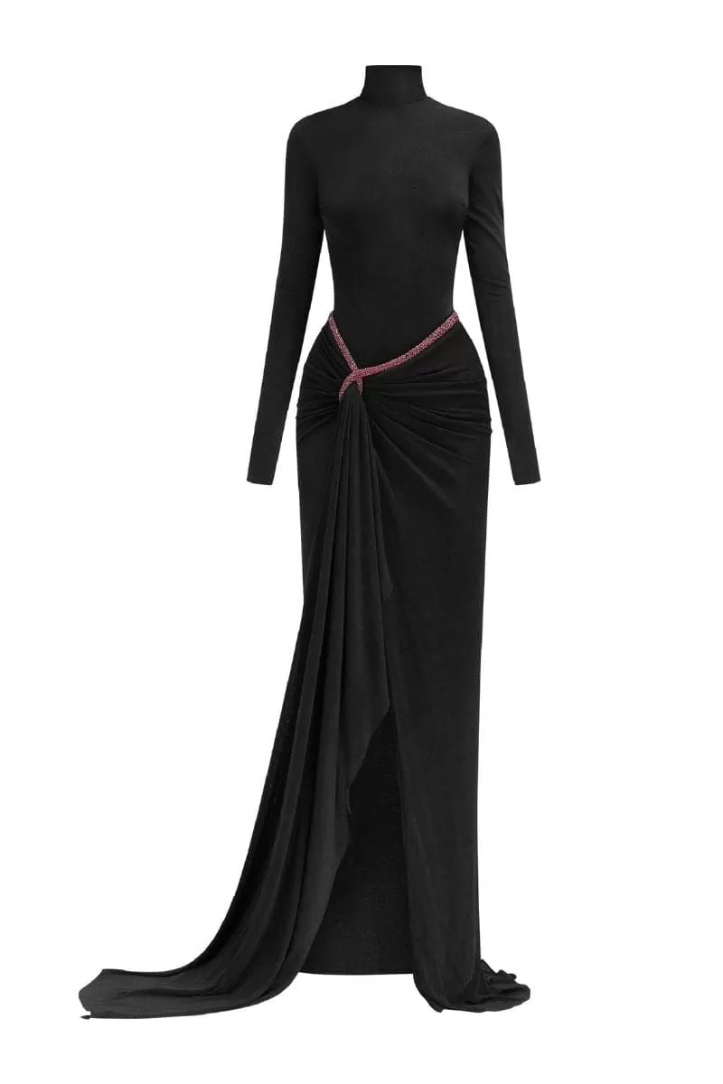 ASYMMETRIC TWISTED SPANDEX MAXI DRESS