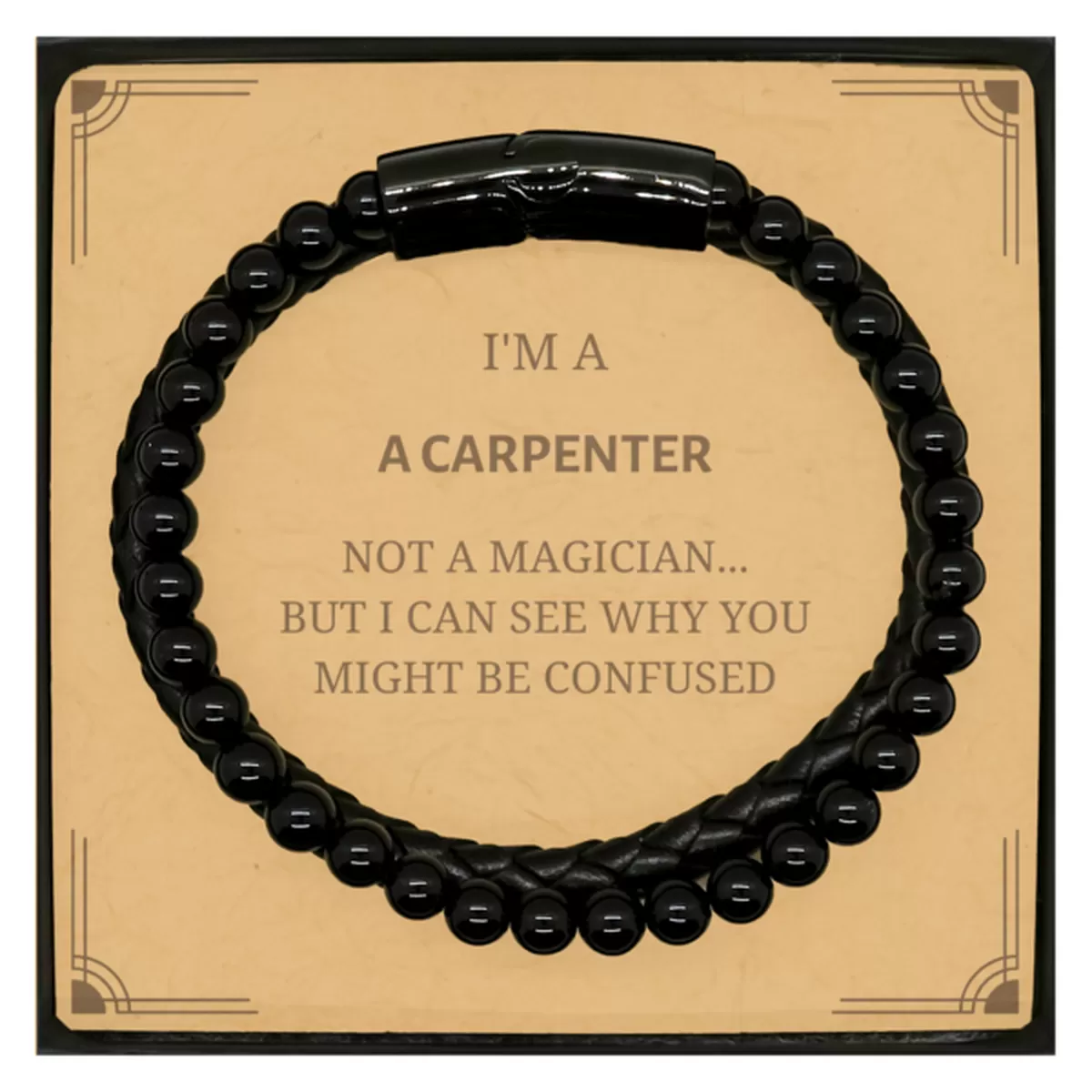 Badass Carpenter Gifts, I'm Carpenter not a magician, Sarcastic Stone Leather Bracelets for Carpenter Birthday Christmas for  Men, Women, Friends, Coworkers