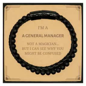 Badass General Manager Gifts, I'm General Manager not a magician, Sarcastic Stone Leather Bracelets for General Manager Birthday Christmas for  Men, Women, Friends, Coworkers