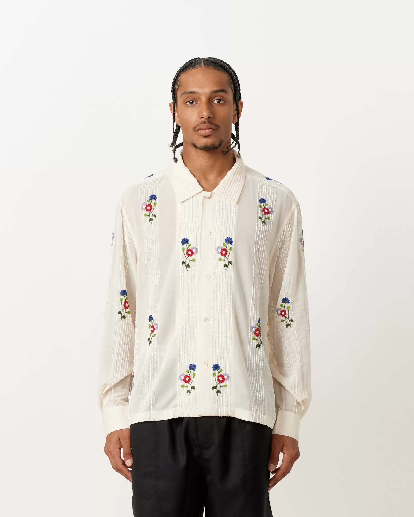 Beaded Wildflower Shirt in White Multi