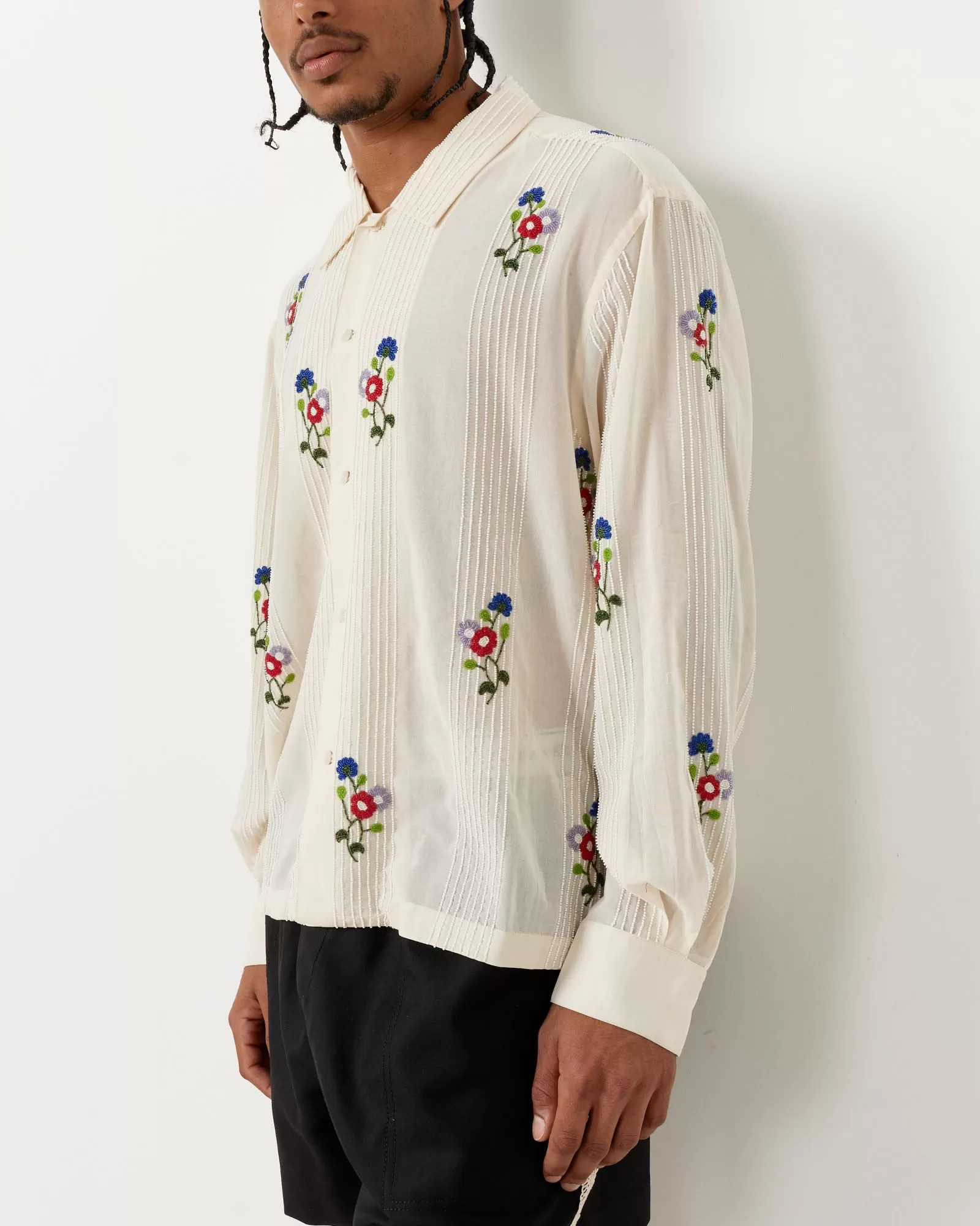 Beaded Wildflower Shirt in White Multi