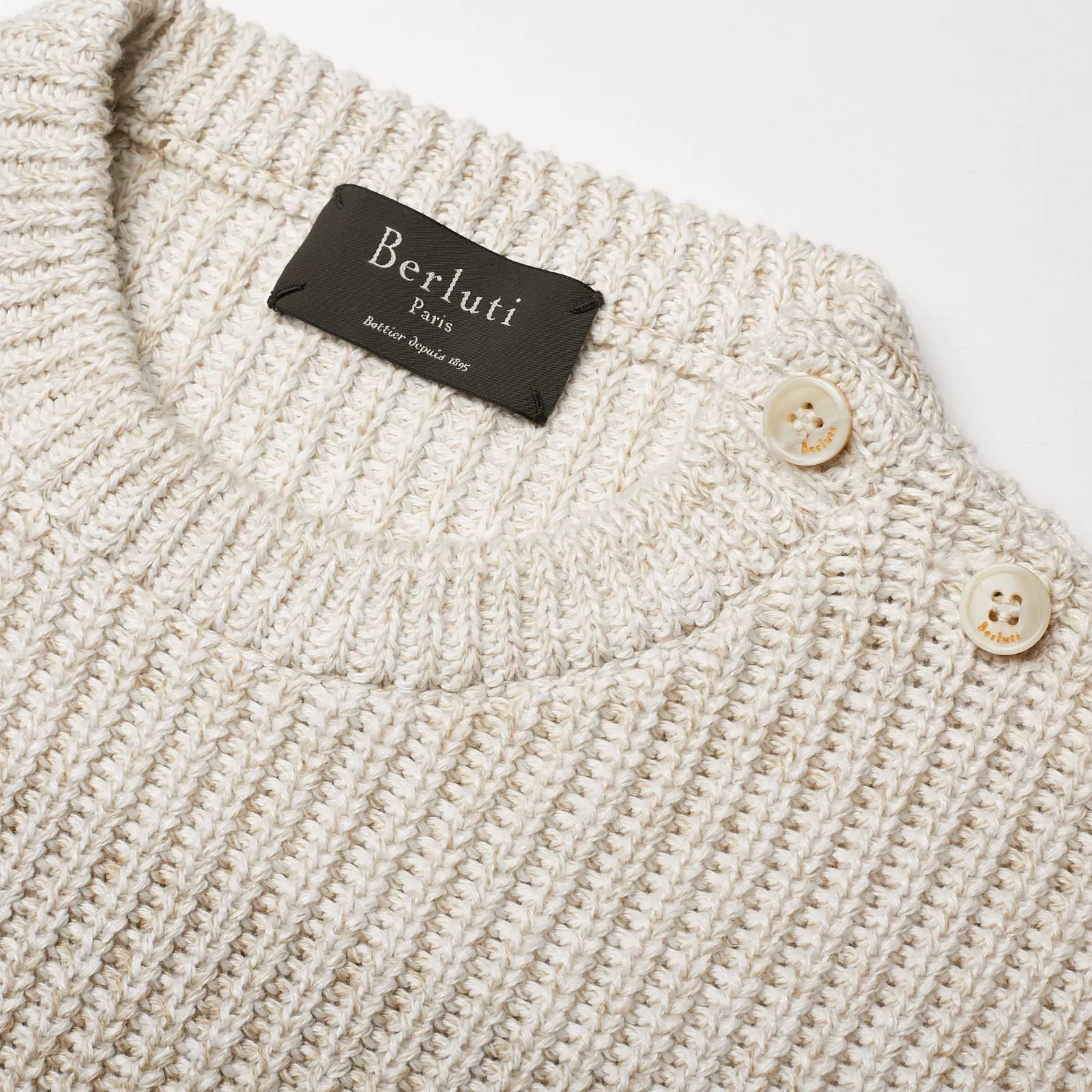 BERLUTI Paris Beige Linen-Cotton Knit Crewneck Sweater R50 NEW US M