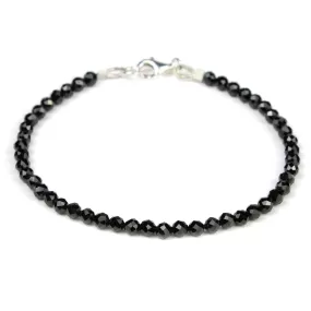 Black Tourmaline 3mm Faceted Round Bracelet with Sterling Silver Trigger Clasp