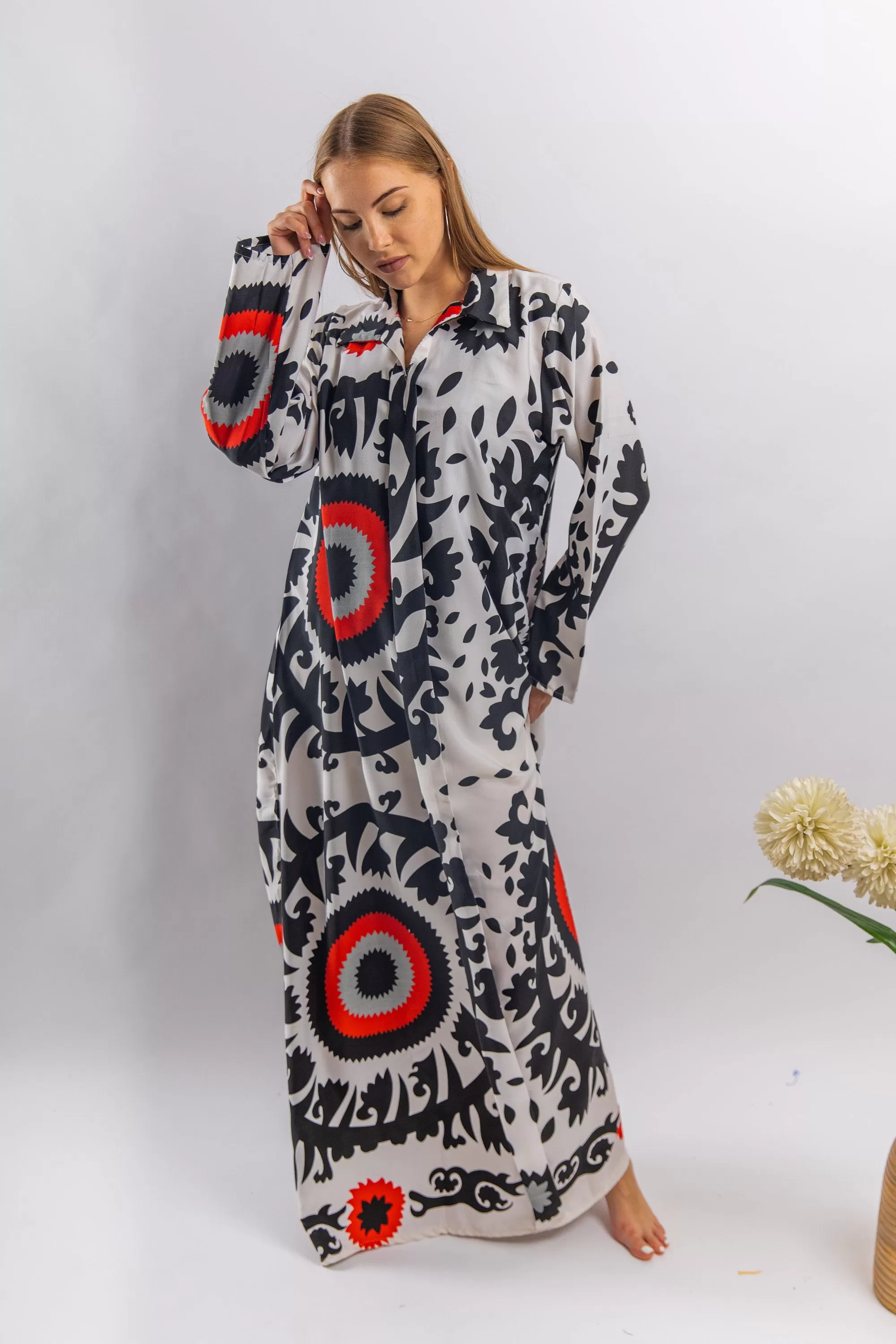 Black/white Bohemian oriental inspired print Kaftan dress, Elegant colorful boho dress, Egyptian cotton. Free size S to 2XL