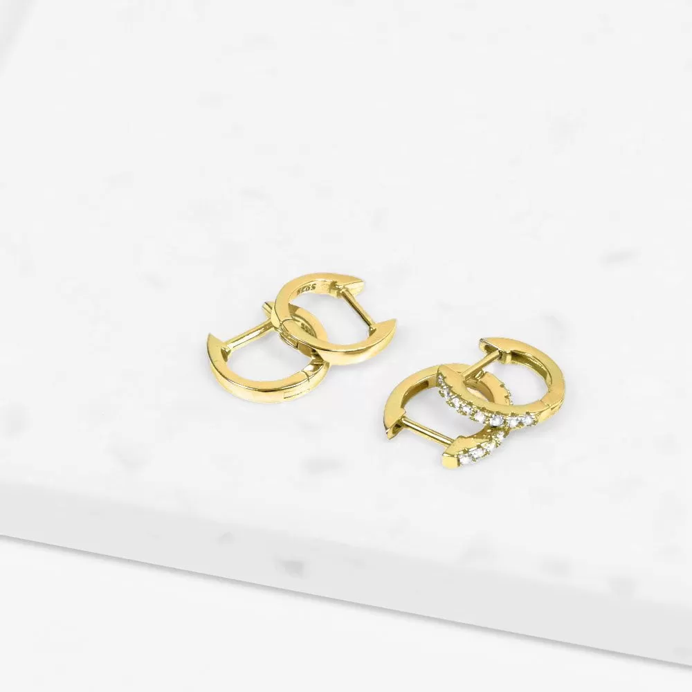 Brilliant CZ Huggie Hoop Earrings (Gold)