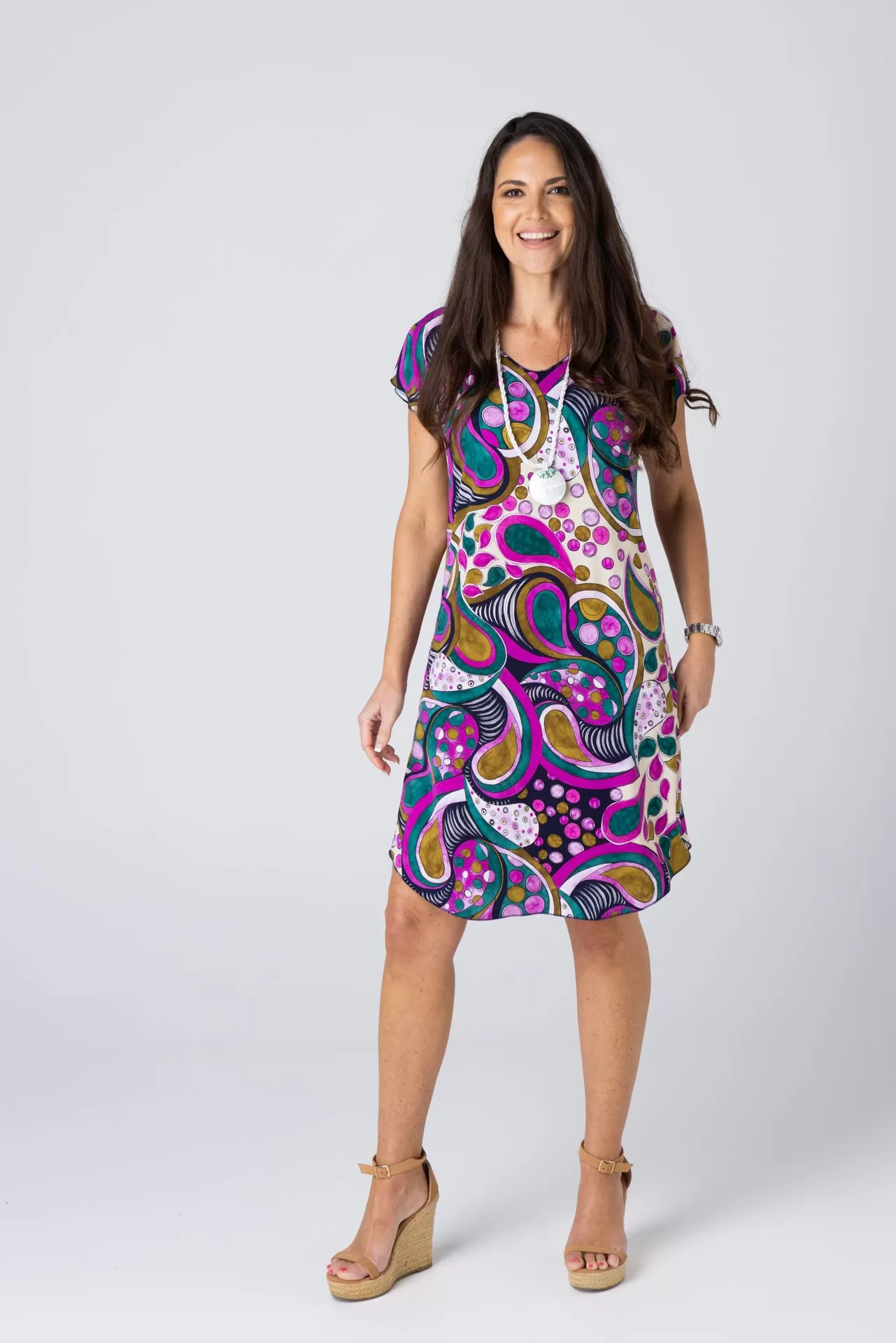 Bubbles Print Short Sleeve Jersey Shift Dress