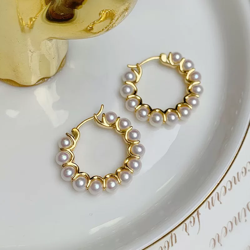 Circle Pearl Earrings Gold Vermeil