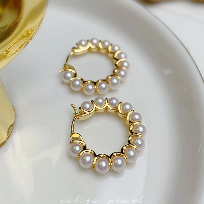 Circle Pearl Earrings Gold Vermeil