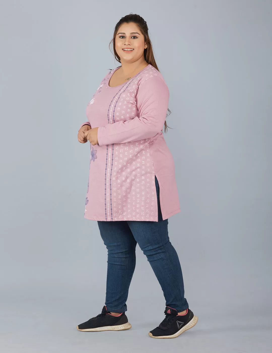 Cotton Long Top for Women Plus Size - Full Sleeve - Mauve