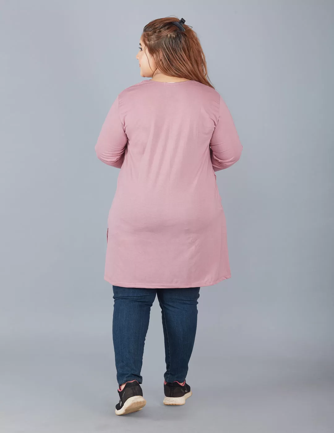 Cotton Long Top for Women Plus Size - Full Sleeve - Mauve