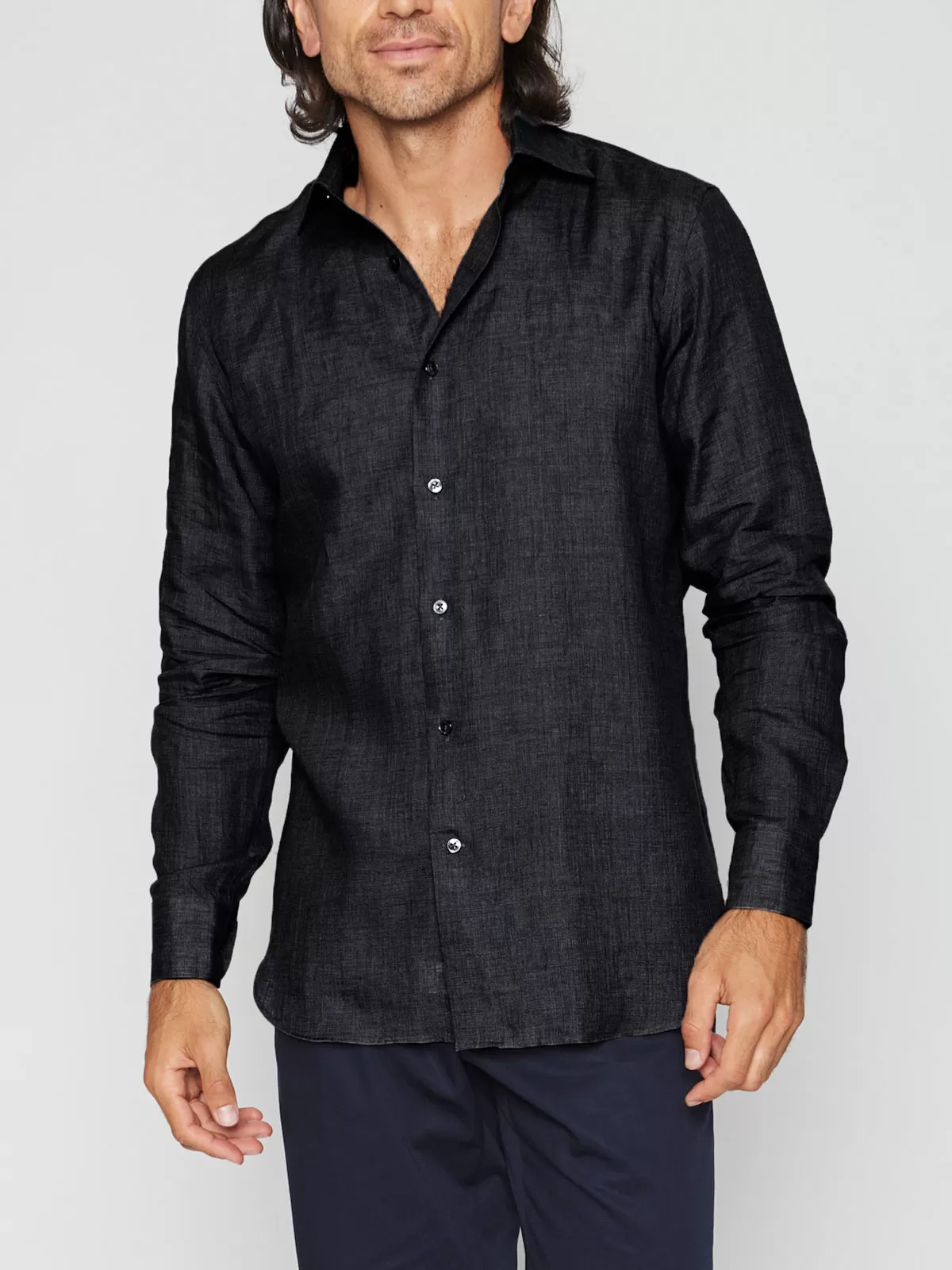 Crest Shirt - Black Linen