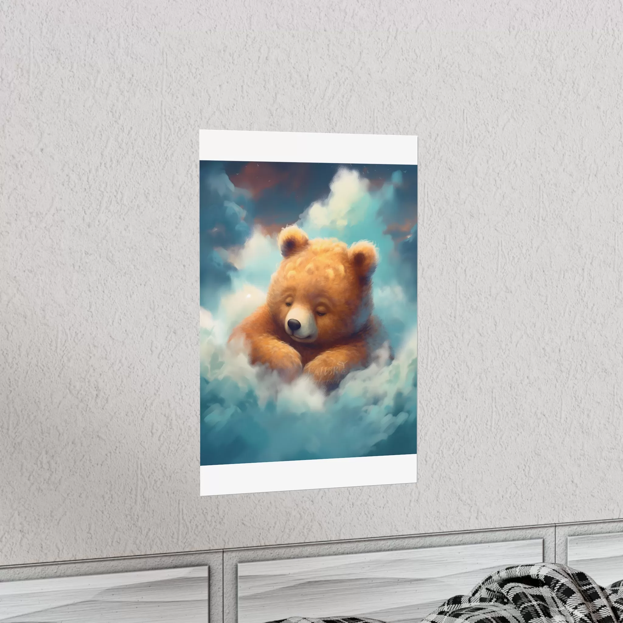 Cute sleeping Bear, Baby Room Wall Art, Nursery Decor, Kids room decor, clouds, sleeping animals, Animals Nursery Art , Nursery Décor,