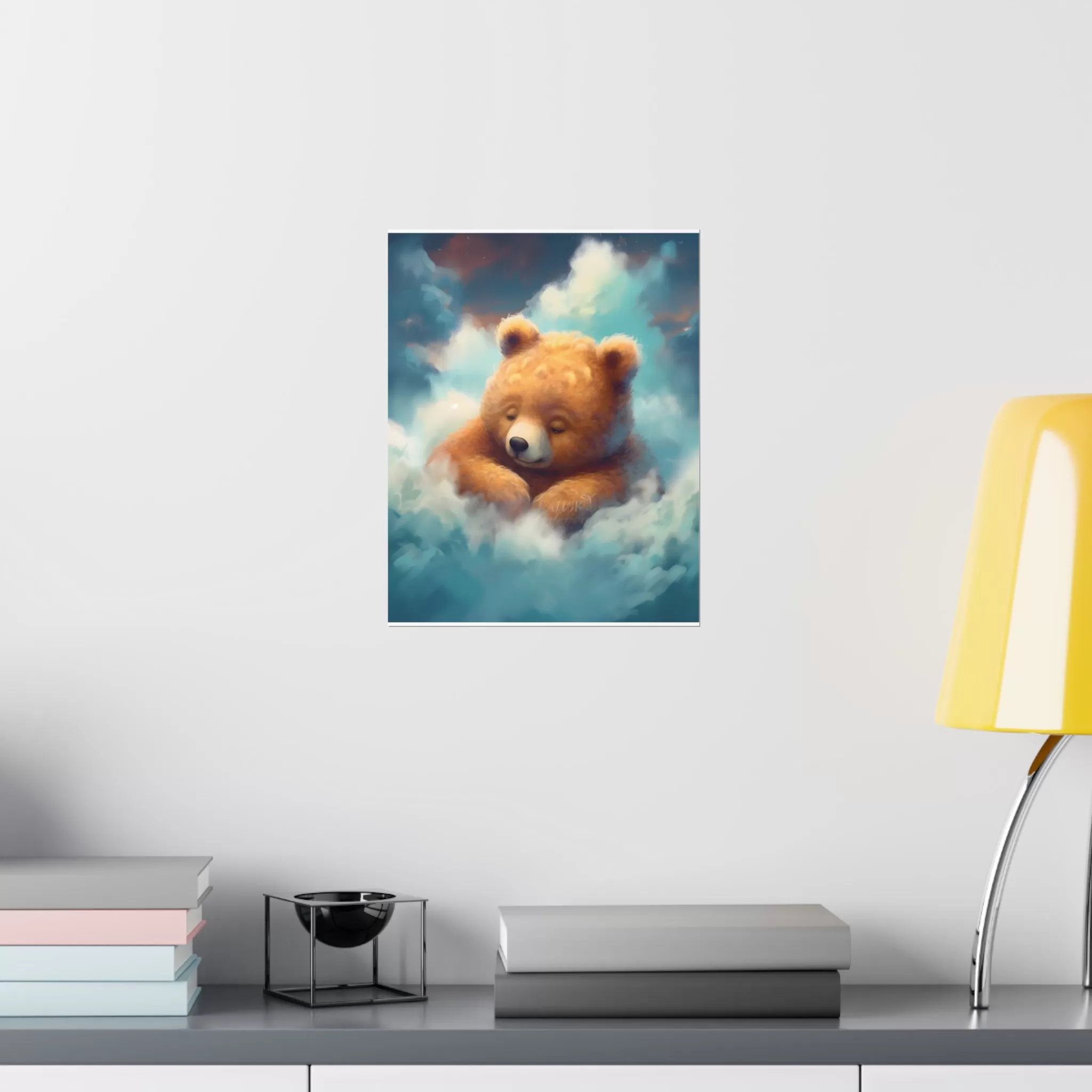 Cute sleeping Bear, Baby Room Wall Art, Nursery Decor, Kids room decor, clouds, sleeping animals, Animals Nursery Art , Nursery Décor,