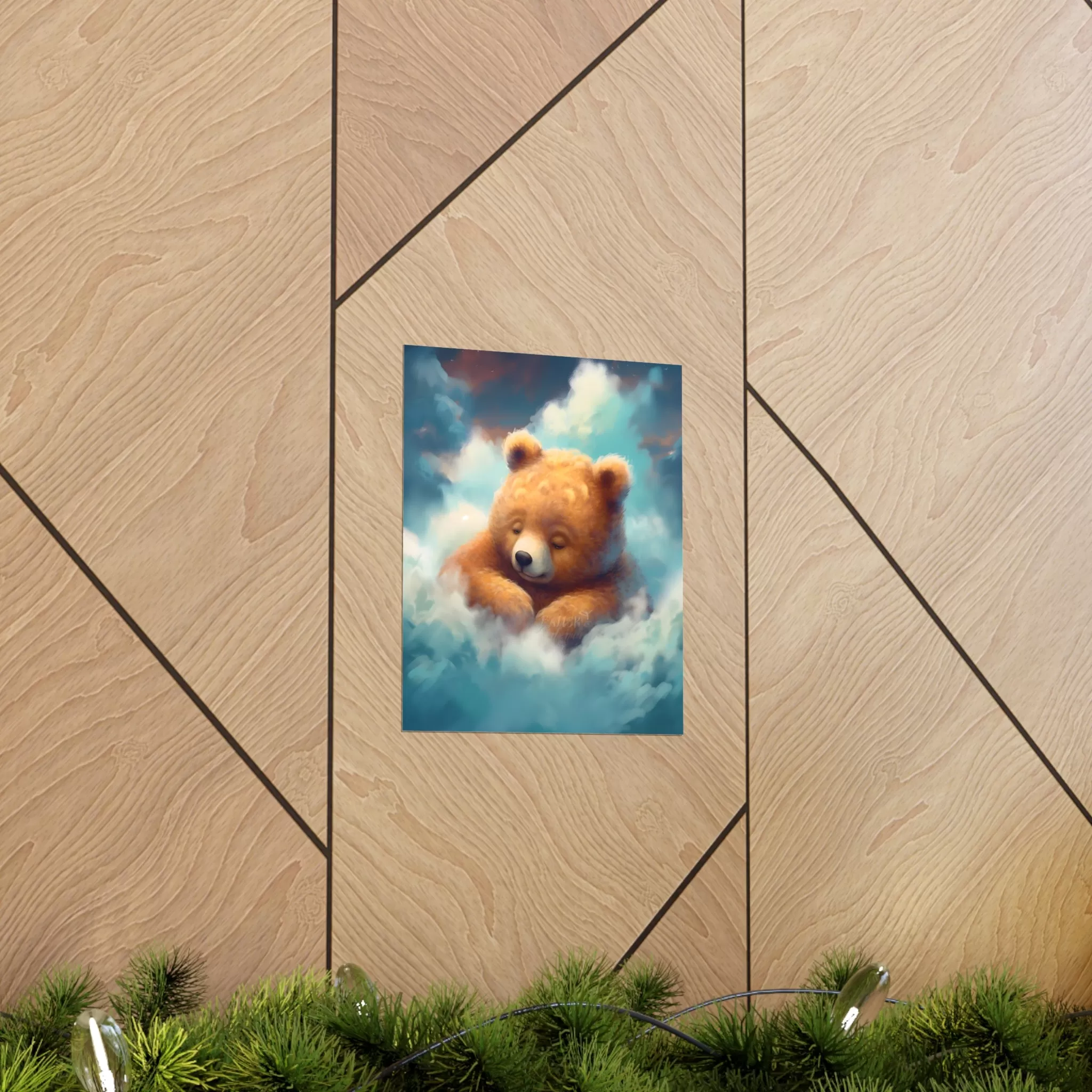 Cute sleeping Bear, Baby Room Wall Art, Nursery Decor, Kids room decor, clouds, sleeping animals, Animals Nursery Art , Nursery Décor,