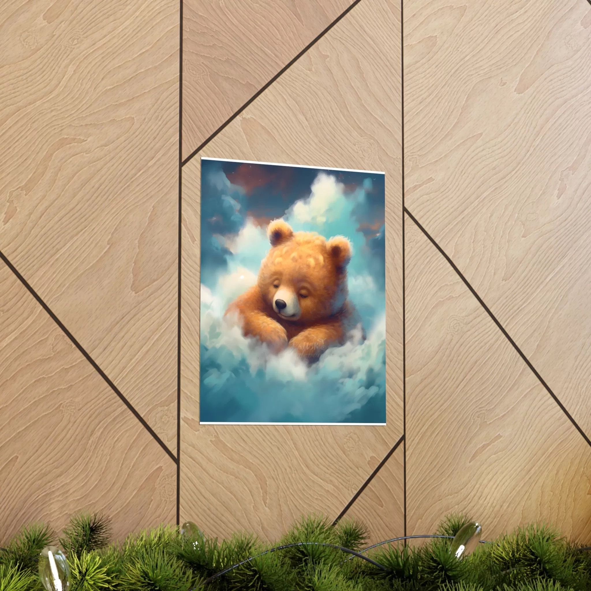 Cute sleeping Bear, Baby Room Wall Art, Nursery Decor, Kids room decor, clouds, sleeping animals, Animals Nursery Art , Nursery Décor,