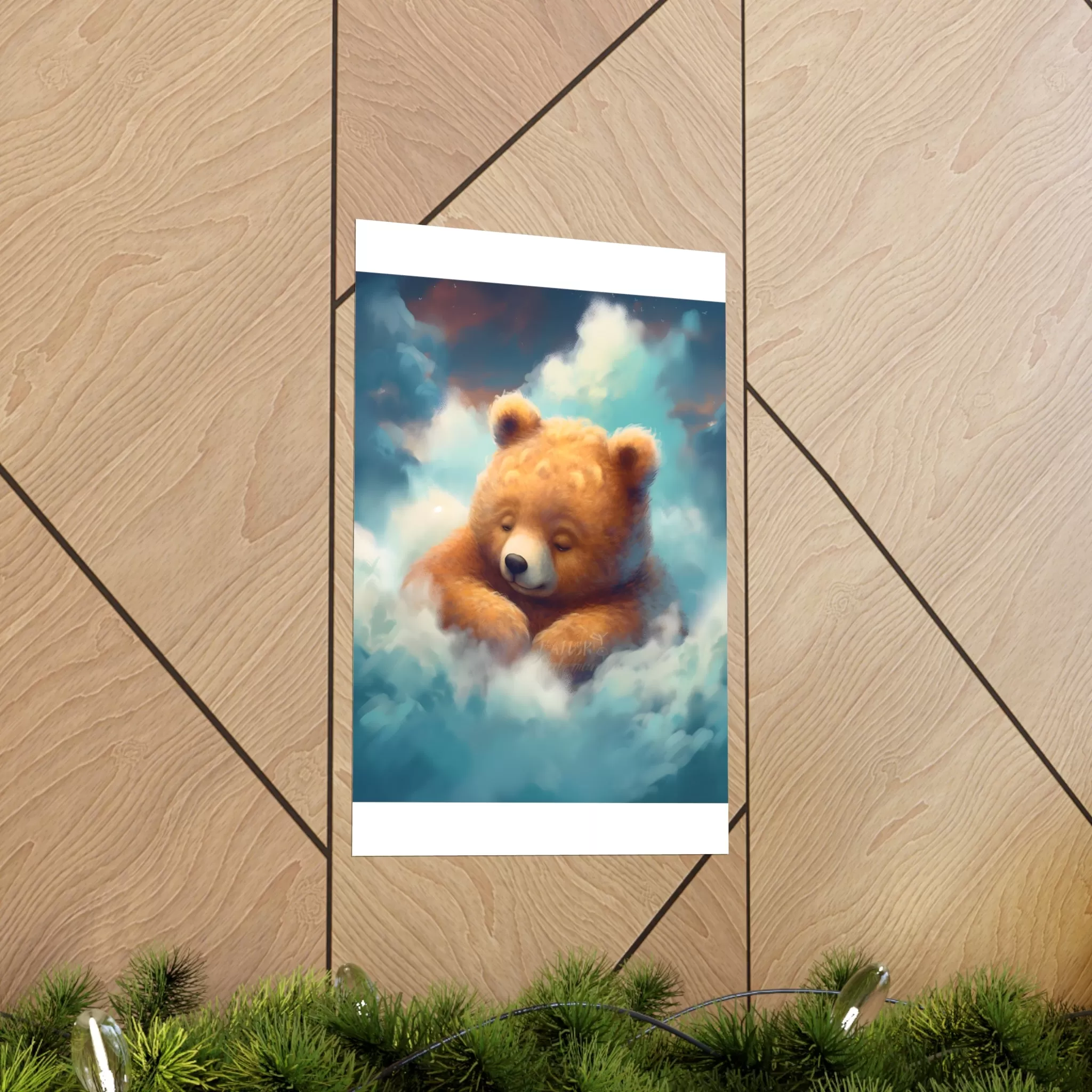 Cute sleeping Bear, Baby Room Wall Art, Nursery Decor, Kids room decor, clouds, sleeping animals, Animals Nursery Art , Nursery Décor,