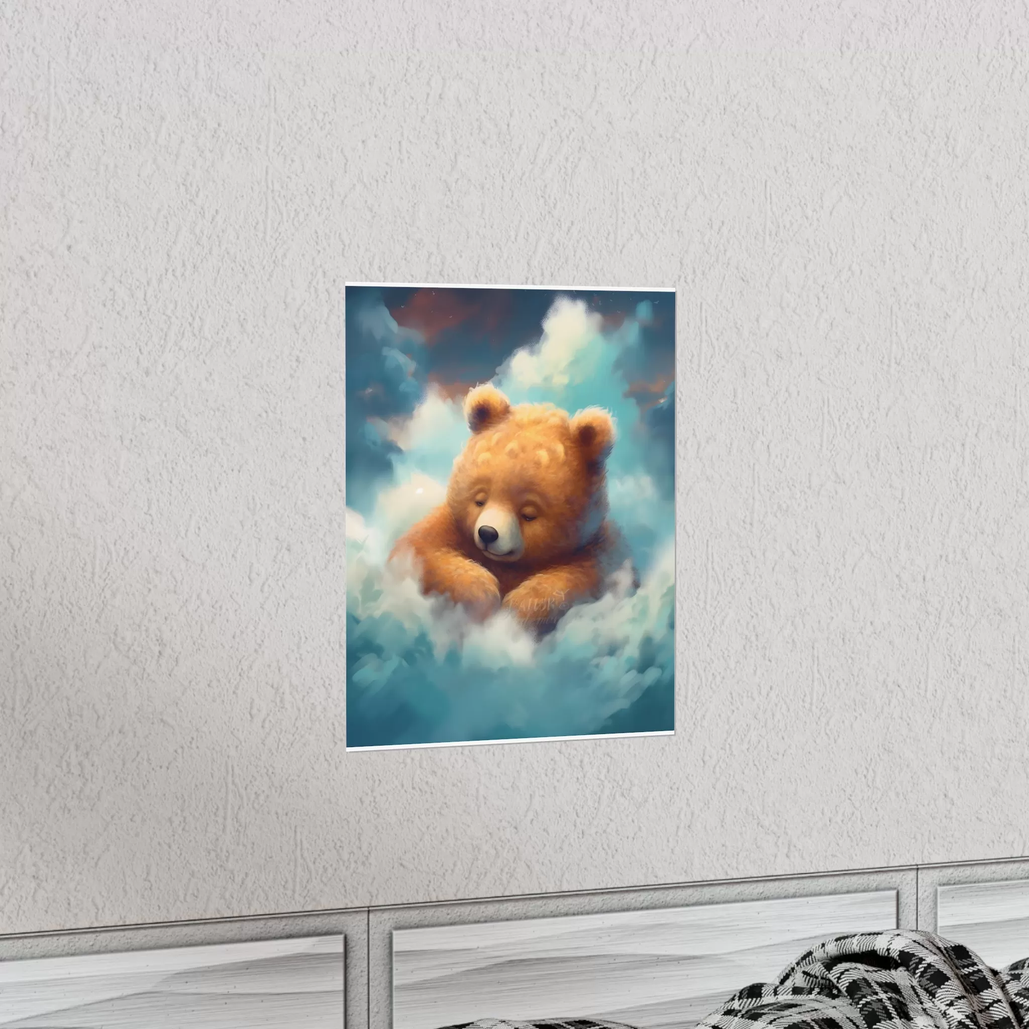 Cute sleeping Bear, Baby Room Wall Art, Nursery Decor, Kids room decor, clouds, sleeping animals, Animals Nursery Art , Nursery Décor,