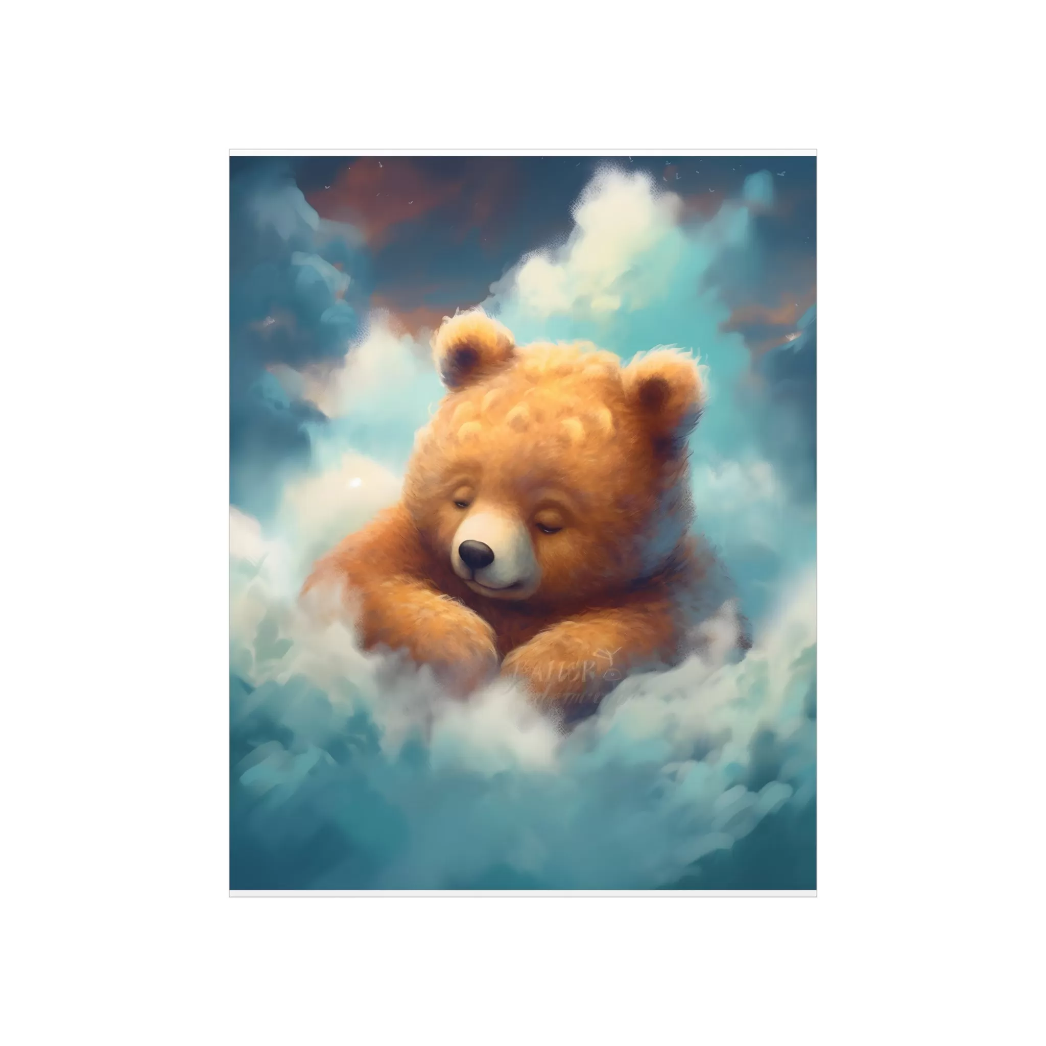 Cute sleeping Bear, Baby Room Wall Art, Nursery Decor, Kids room decor, clouds, sleeping animals, Animals Nursery Art , Nursery Décor,