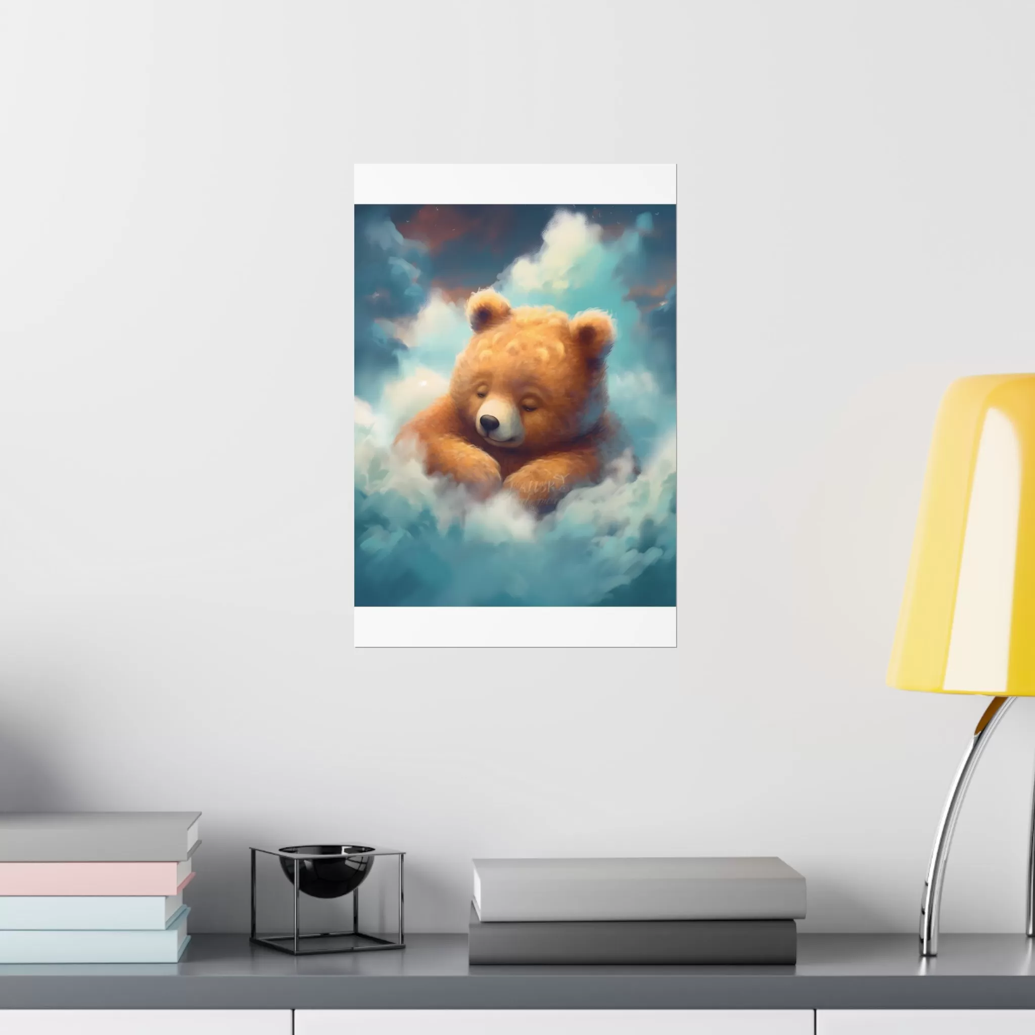 Cute sleeping Bear, Baby Room Wall Art, Nursery Decor, Kids room decor, clouds, sleeping animals, Animals Nursery Art , Nursery Décor,