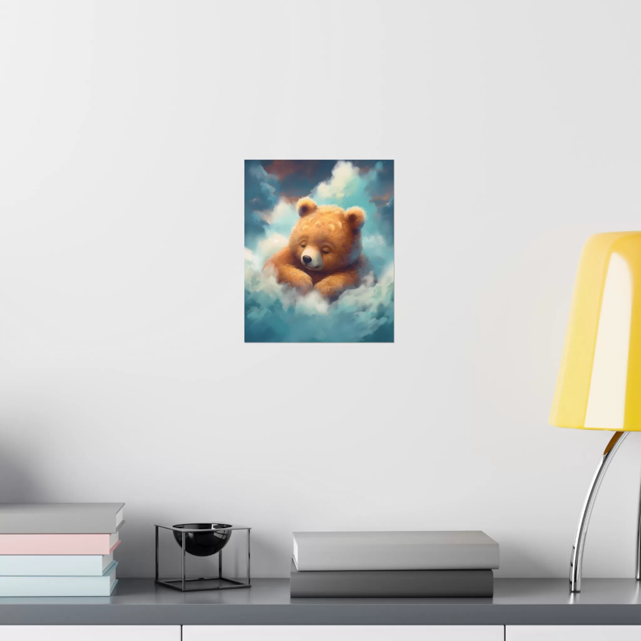 Cute sleeping Bear, Baby Room Wall Art, Nursery Decor, Kids room decor, clouds, sleeping animals, Animals Nursery Art , Nursery Décor,