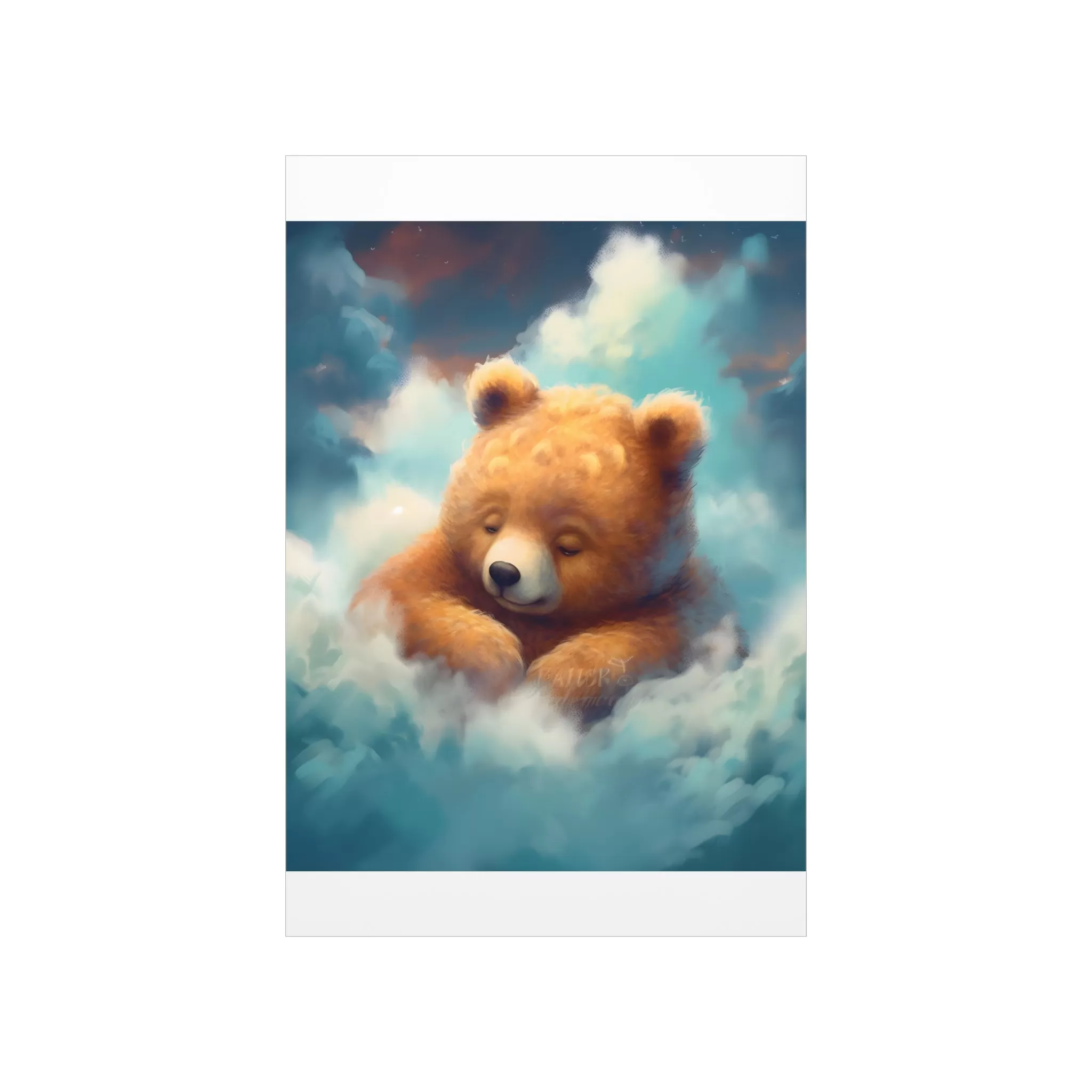 Cute sleeping Bear, Baby Room Wall Art, Nursery Decor, Kids room decor, clouds, sleeping animals, Animals Nursery Art , Nursery Décor,