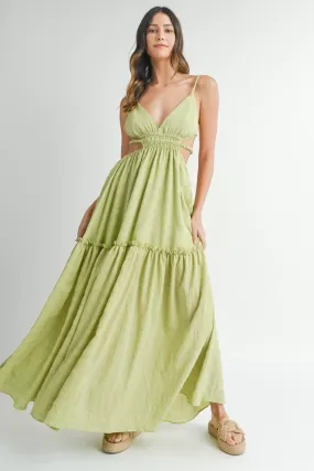 Cutout Waist Backless Maxi Dress - Green