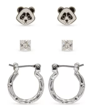 Ear Sense Earring FT-332 Panda, Silver Ball Stud and Silver Hoop Trio