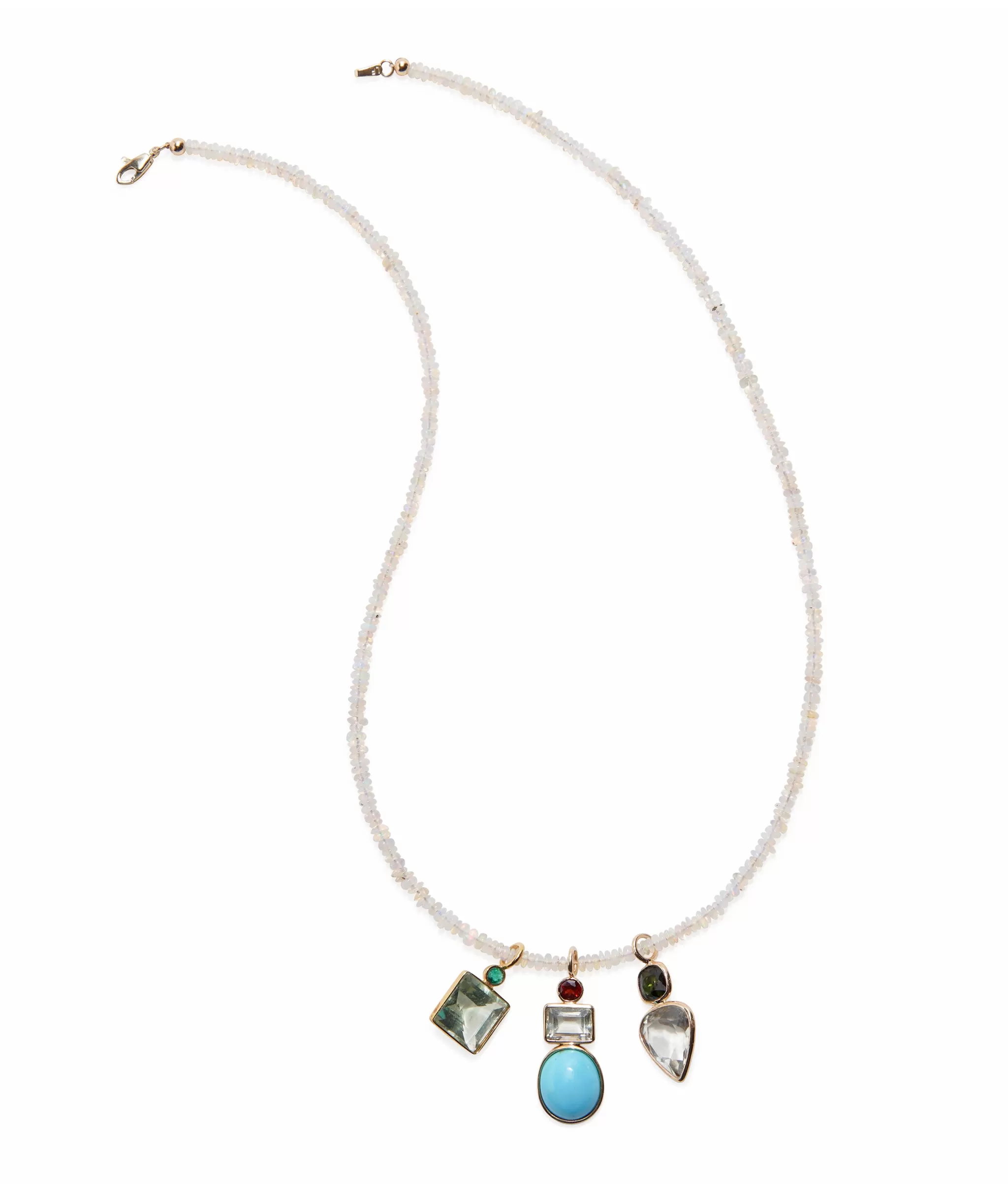 Emerald & Green Amethyst 14k Gold Necklace Charm