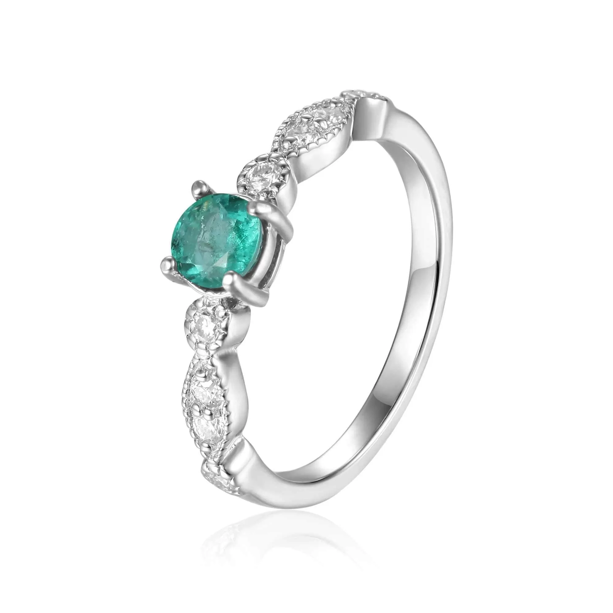 Emerald Round Solitaire Ring