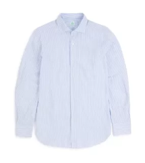 Finamore Gaeta Cotton Linen Stripe Luigi Sport Shirt: Pale Blue/White